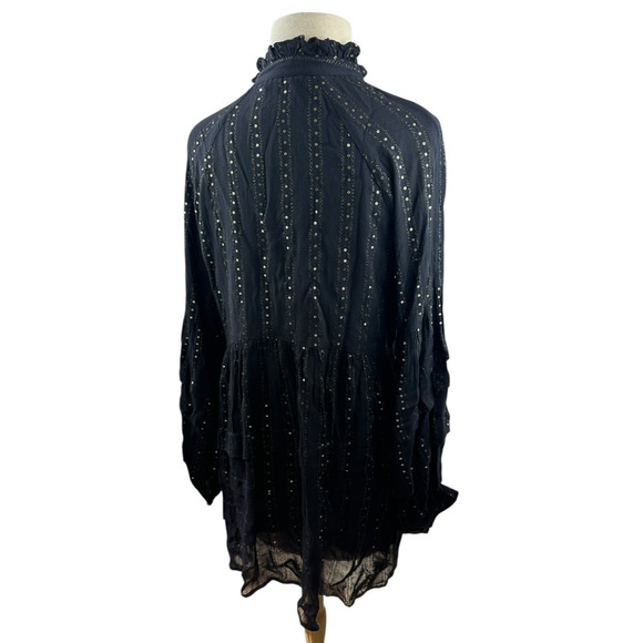 by Anthropologie Quinn Sequined Tunic Blouse Shimmer Small Witchy Whimsigoth - Picture 9 of 16